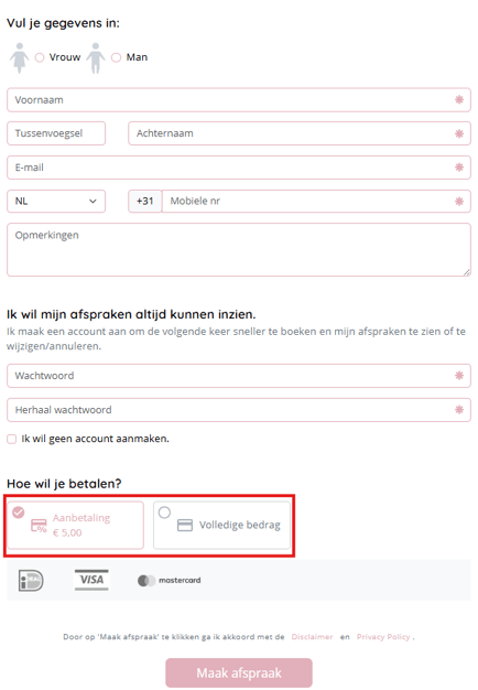 keuze aanbetalen of volledig