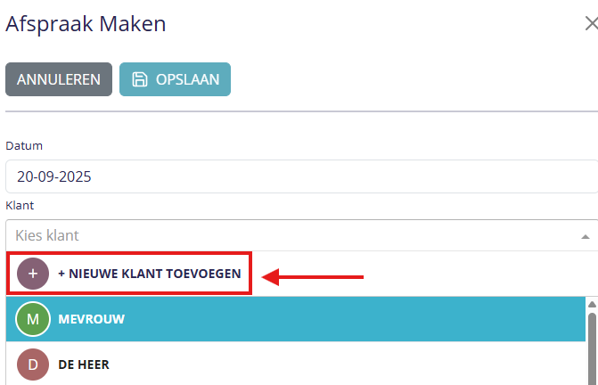 nieuwe klant toevoegen goed
